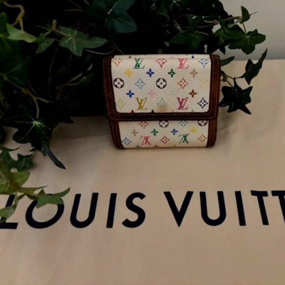 💚💛LV MULTICOLORE MURAKAMI💙💜 DOUBLE SNAP WALLET-WHITE - Picture 1 of 11